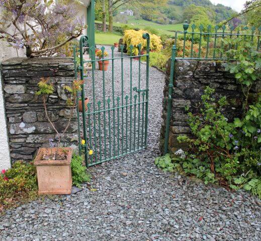 a green gate at Castle Cottage