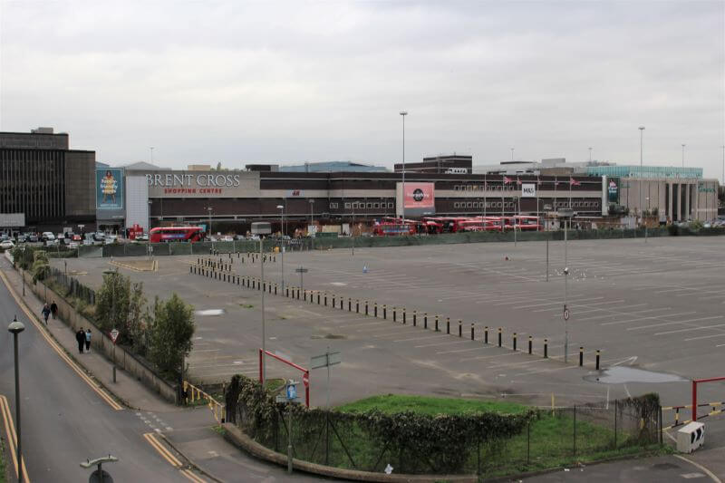 Brent Cross Shopping Centre from a bridge on the North Circular Road