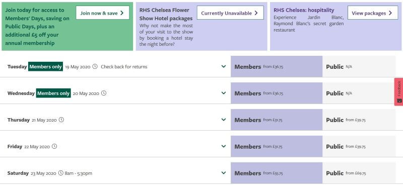 Chelsea Flower Show ticket site