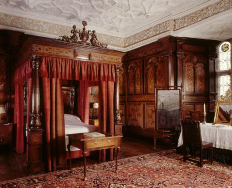 The Inlaid Chamber showing inlaid state bed at Sizergh Castle, Cumbria