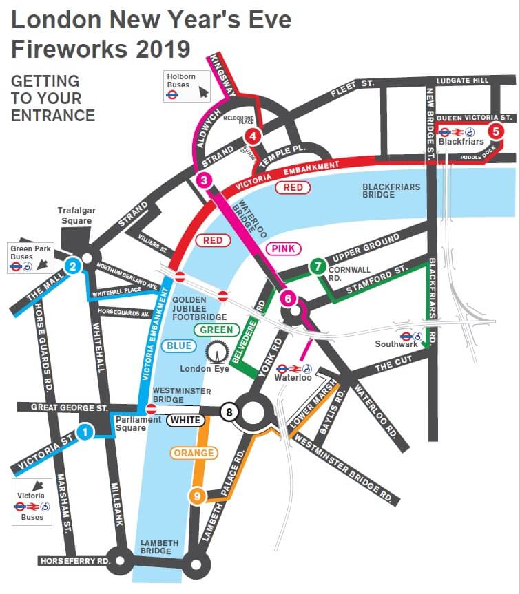 London New Year's Eve Fireworks Map