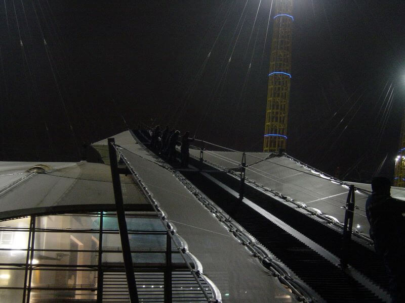 the way to the ground from the roof of the O2