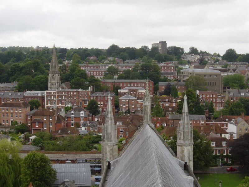 view from the top of the tower at Winchester Cathedral