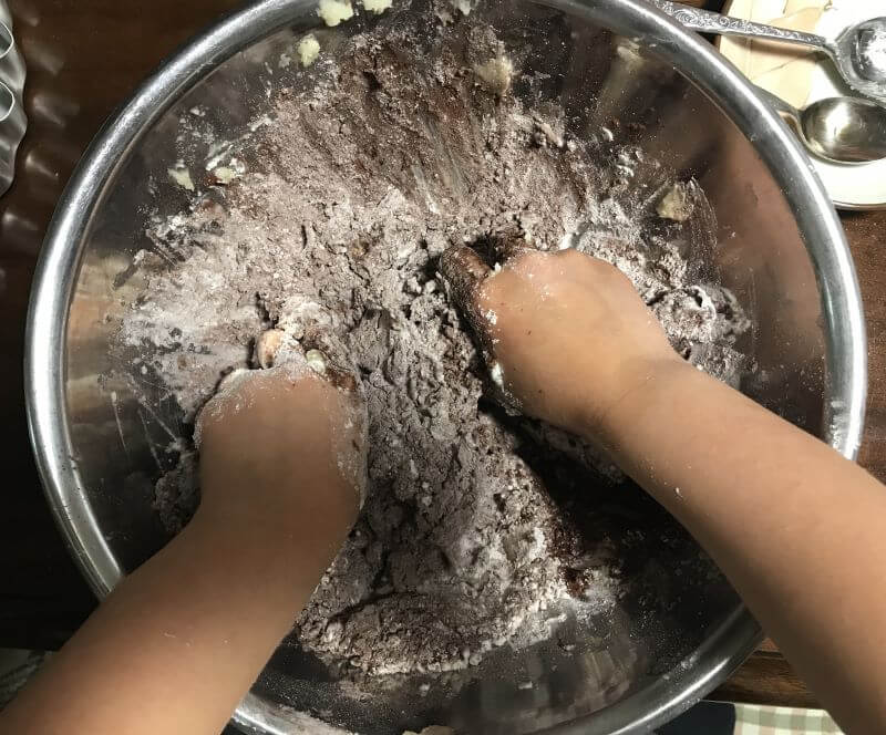 sift plain flour and chocolate powder into the bowl