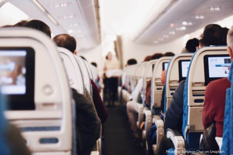 Airplane aisle during flight