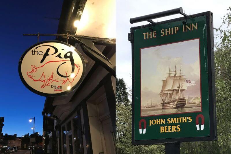 Pub signs of the Pig and the Ship Inn