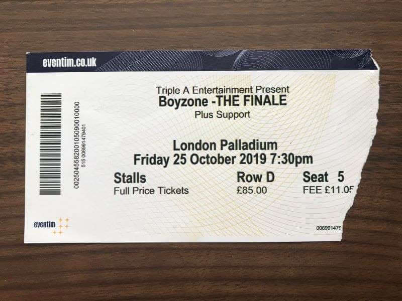 a ticket of Boyzone the Finale