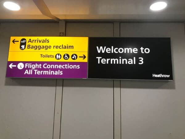 Terminal 3 sign t Heathrow Airport